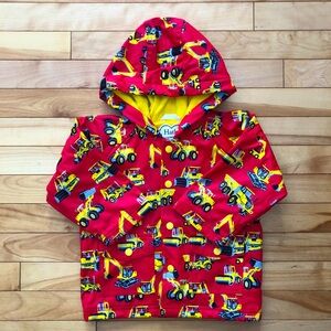 Hatley Red Kids Raincoat with Yellow Construction Vehicles